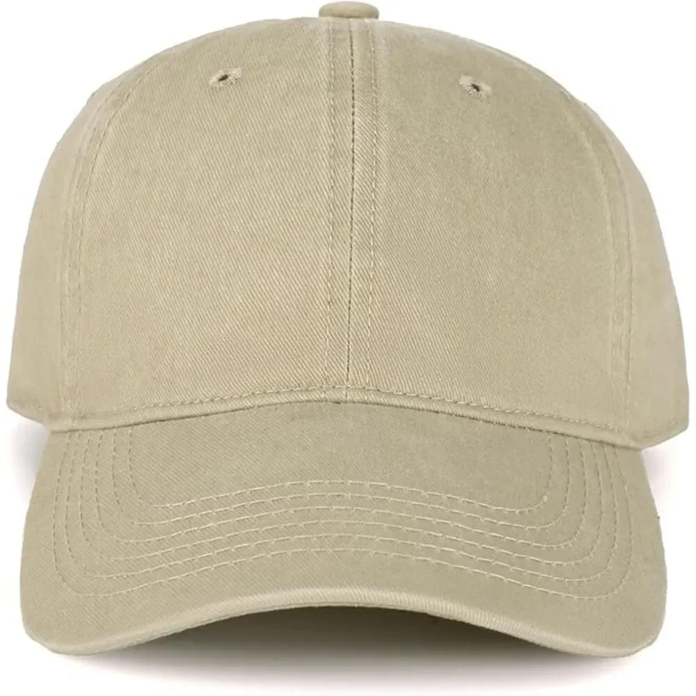 Unisex Beige Washed 100%Cotton Adjustable Size Strap Casual Classic Baseball Cap